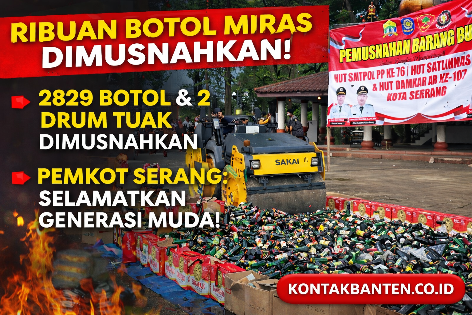 Ribuan Botol Miras Dimusnahkan di Alun-Alun Serang, Pemkot Tegaskan Komitmen Selamatkan Generasi Muda